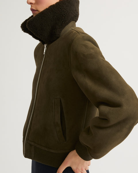 Manteau Vintage En Peau Lainée Vert - Marque Ata Cuirs Paris, Taille L (38/42), Doublure Laine, France - Occasion