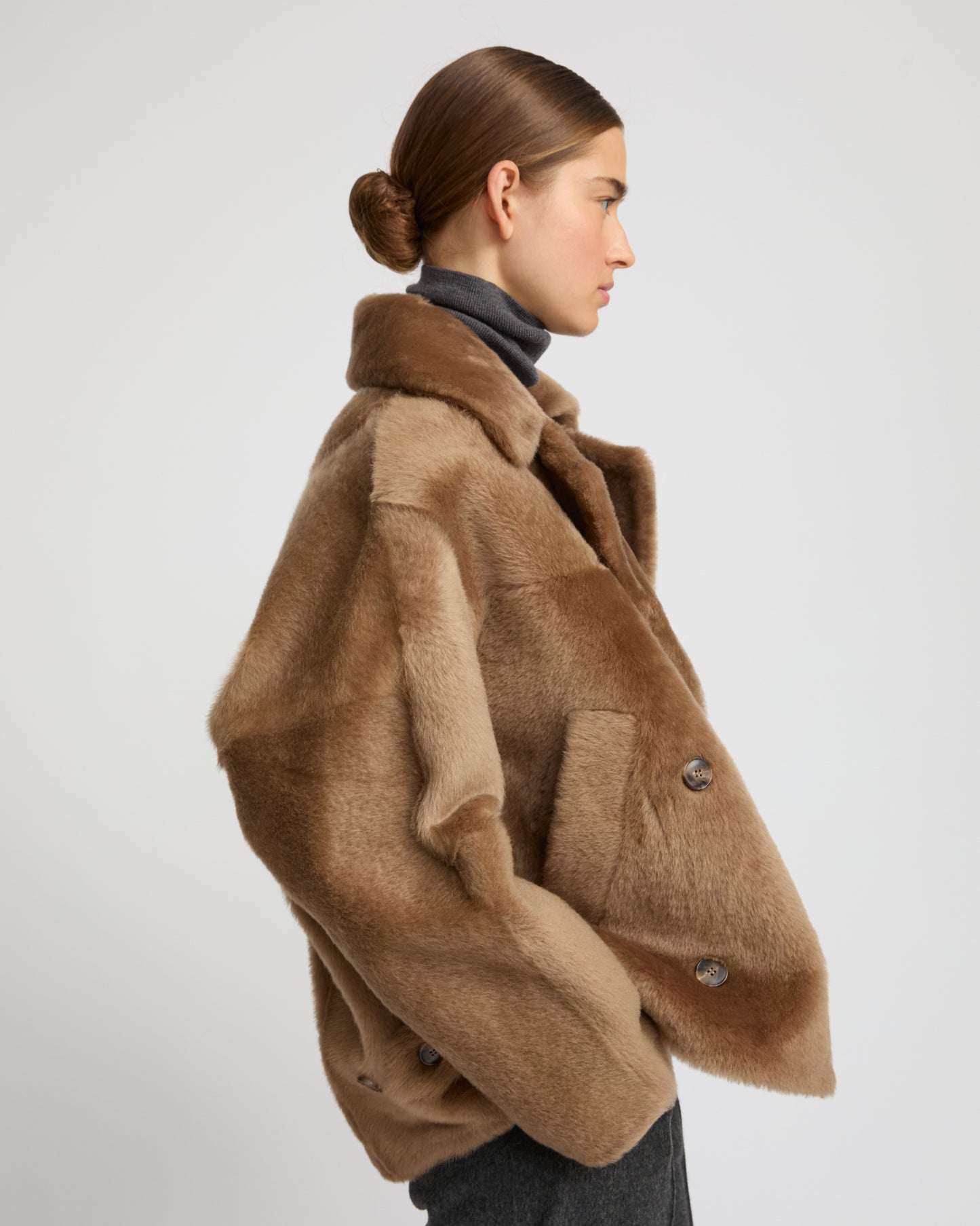 Veste caban en peau lainée
