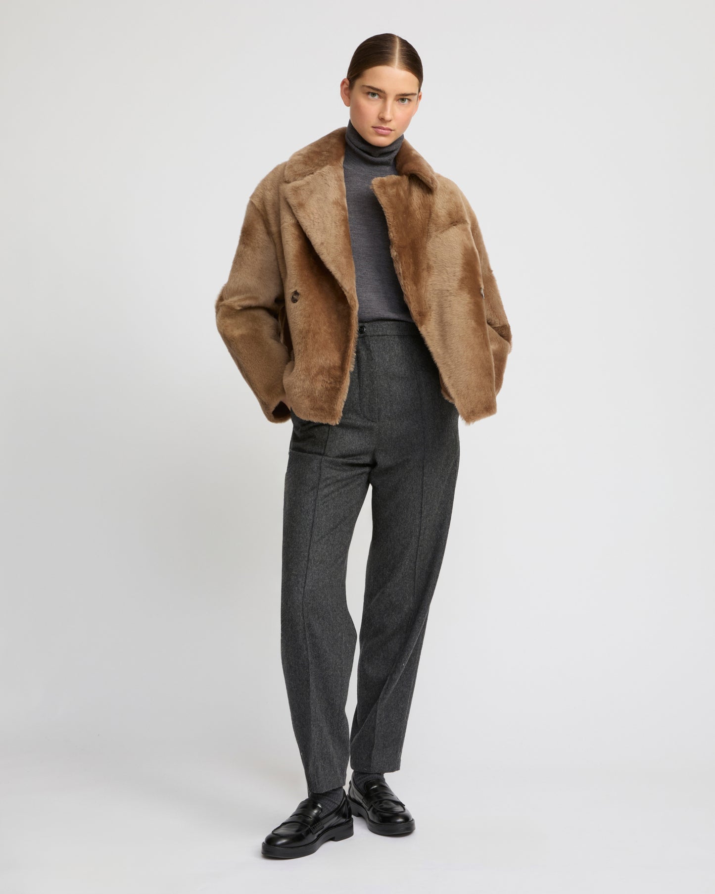 Veste caban en peau lainée