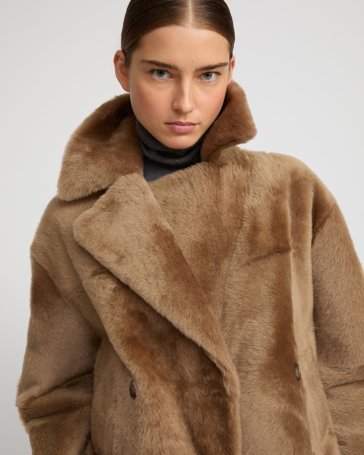 Veste caban en peau lainée