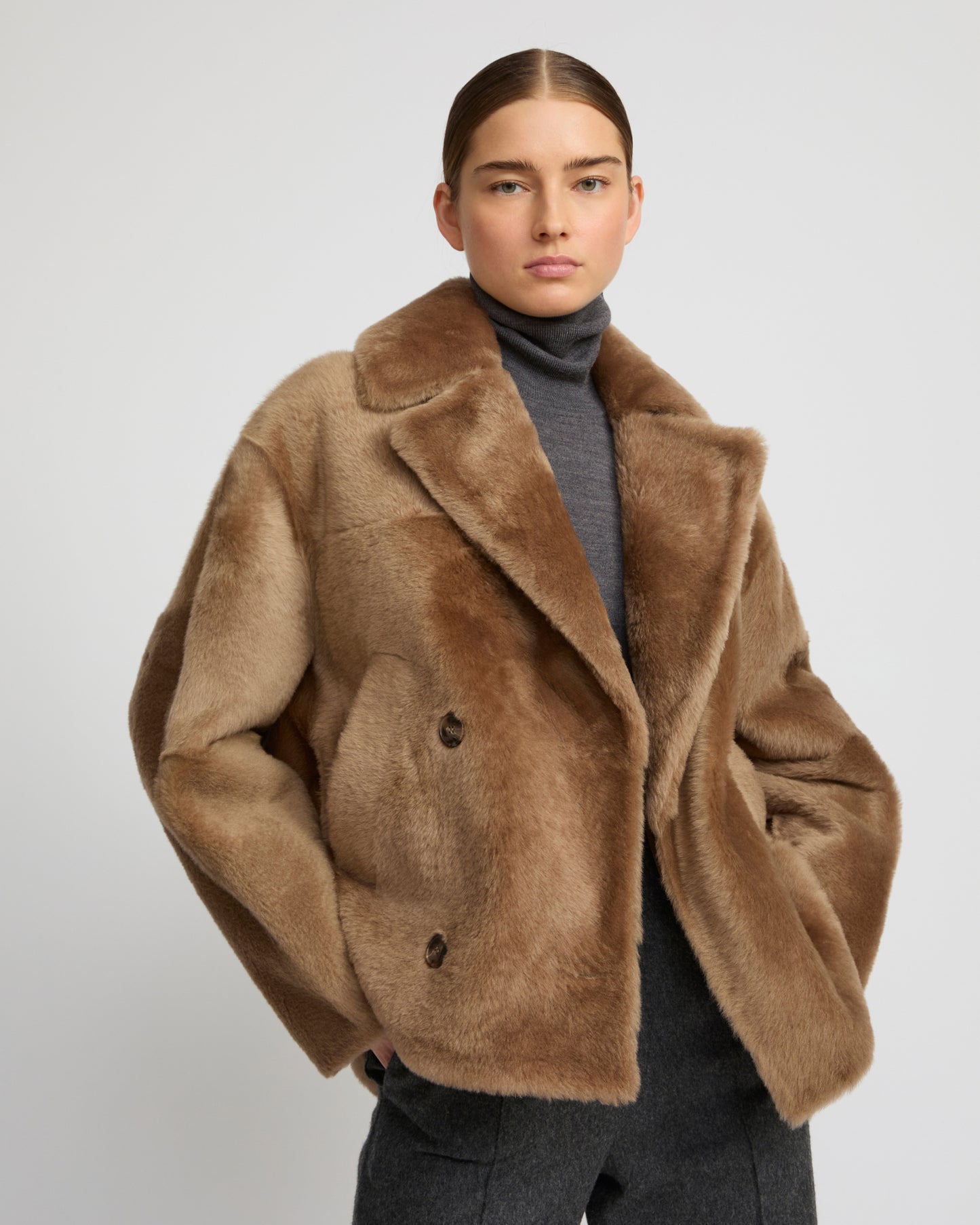 Veste caban en peau lainée