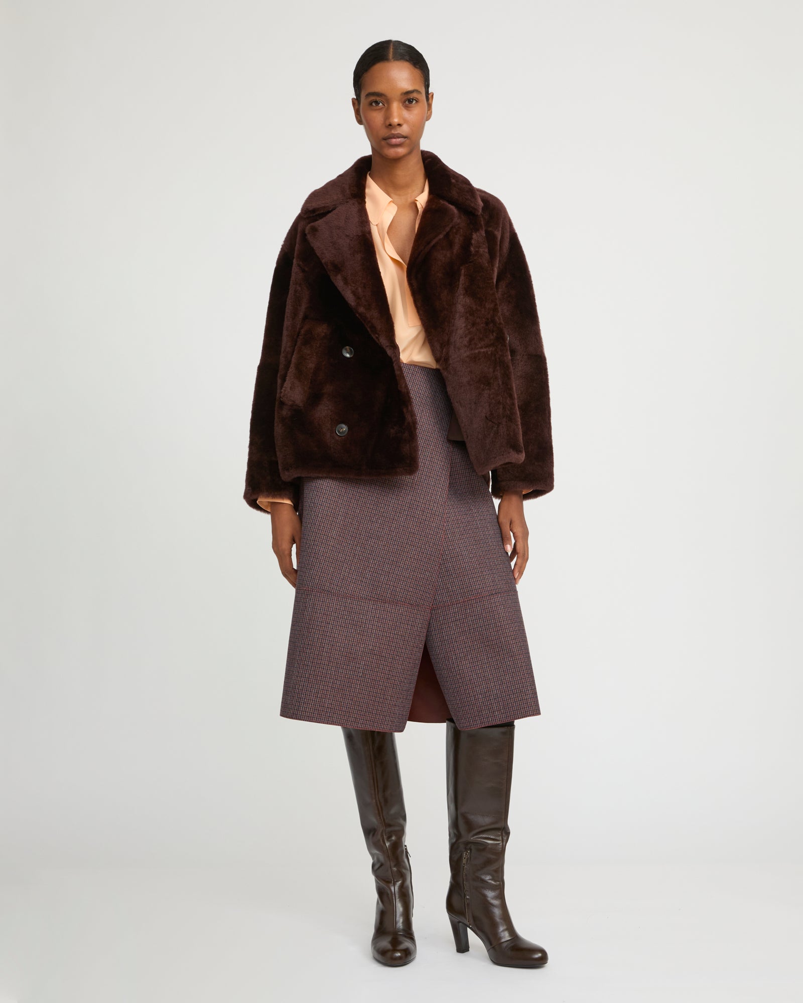 Veste caban en peau lainée bordeaux Yves Salomon