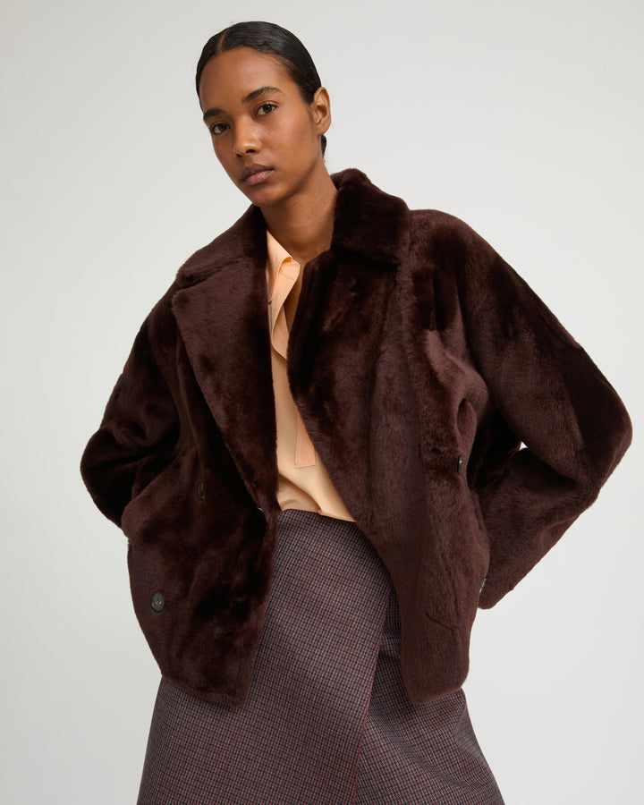 Veste caban en peau lainée