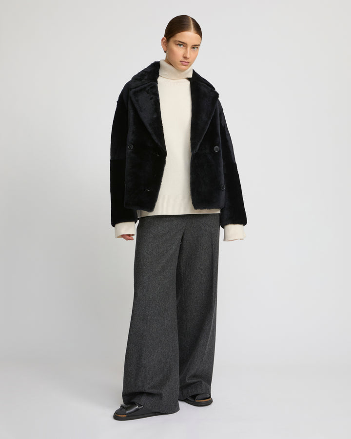 Veste caban en peau lainée