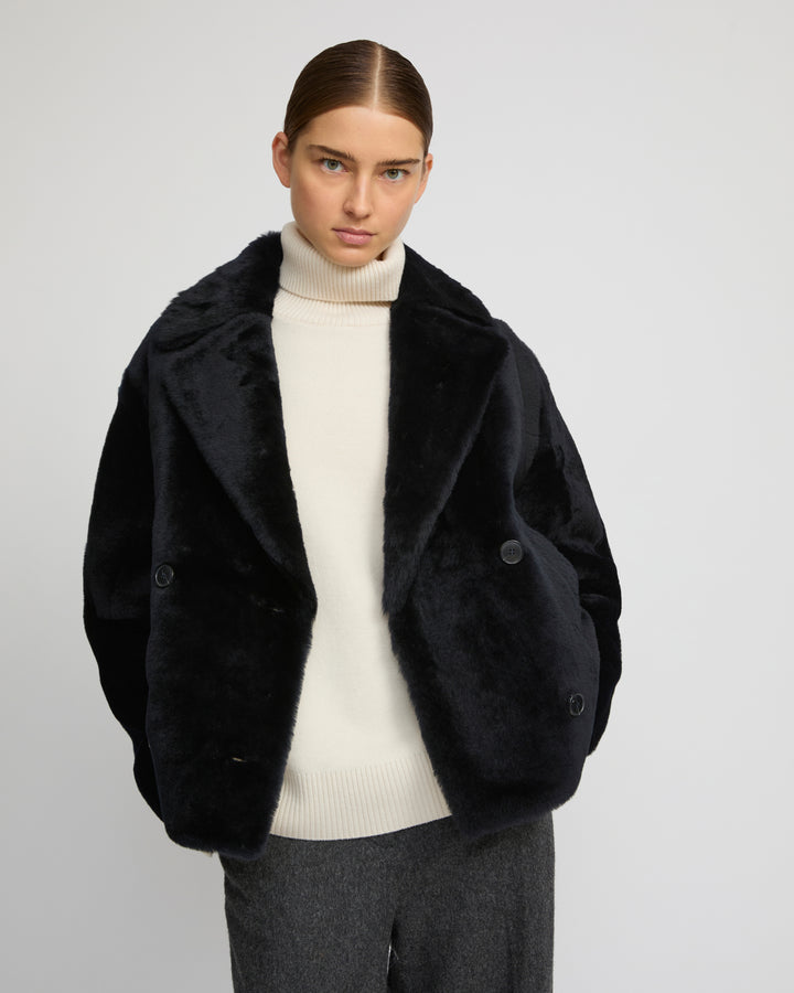 Veste caban en peau lainée