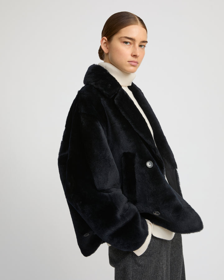 Veste caban en peau lainée