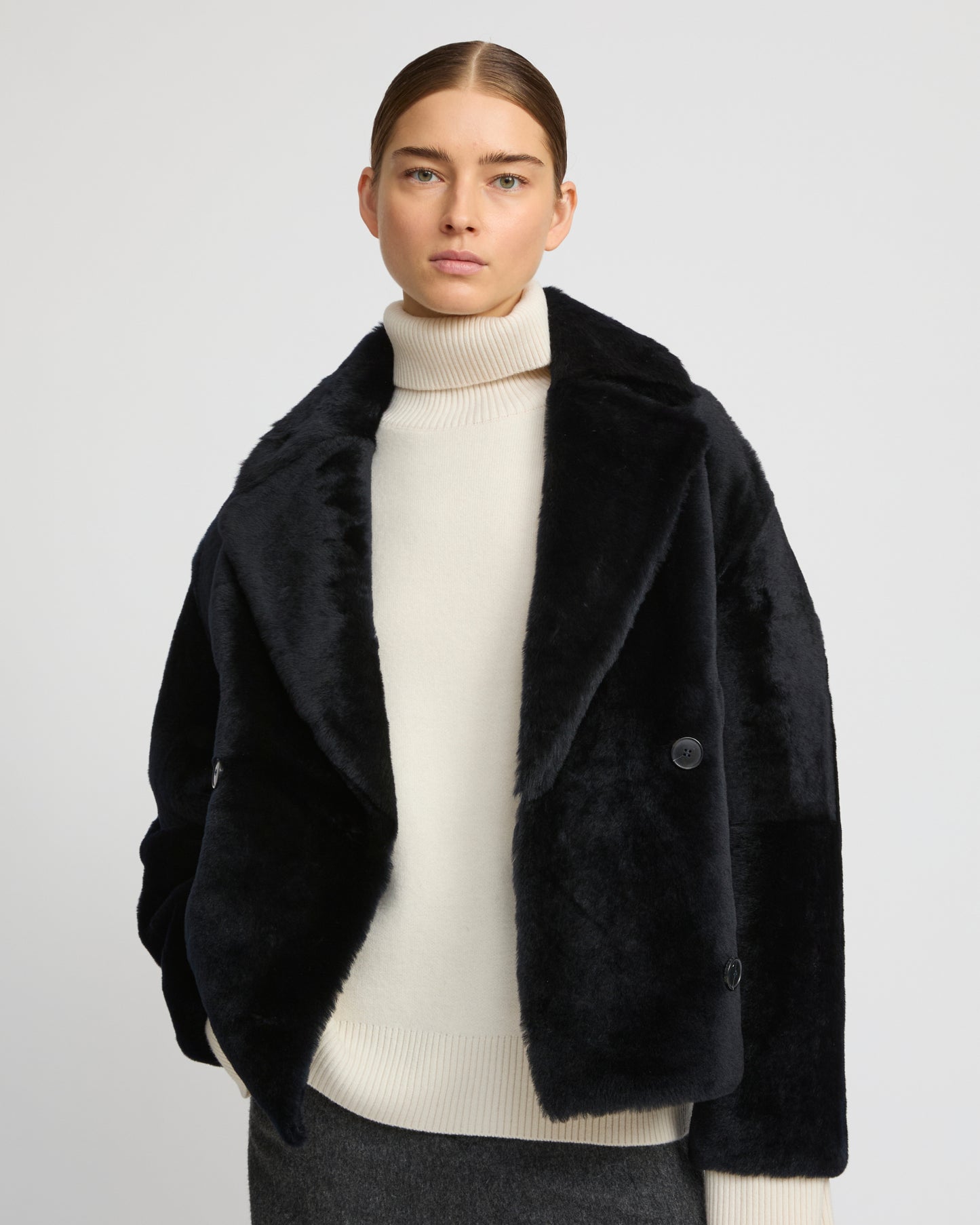 Veste caban en peau lainée