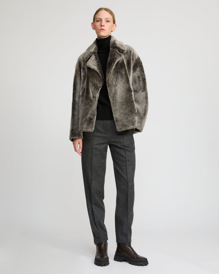 Veste caban en peau lainée