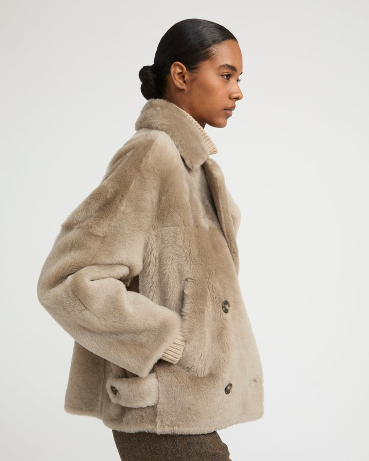 Veste caban en peau lainée