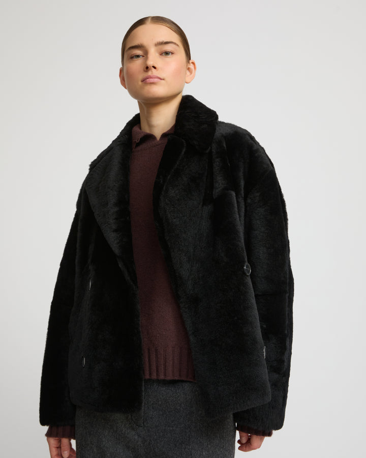 Veste caban en peau lainée