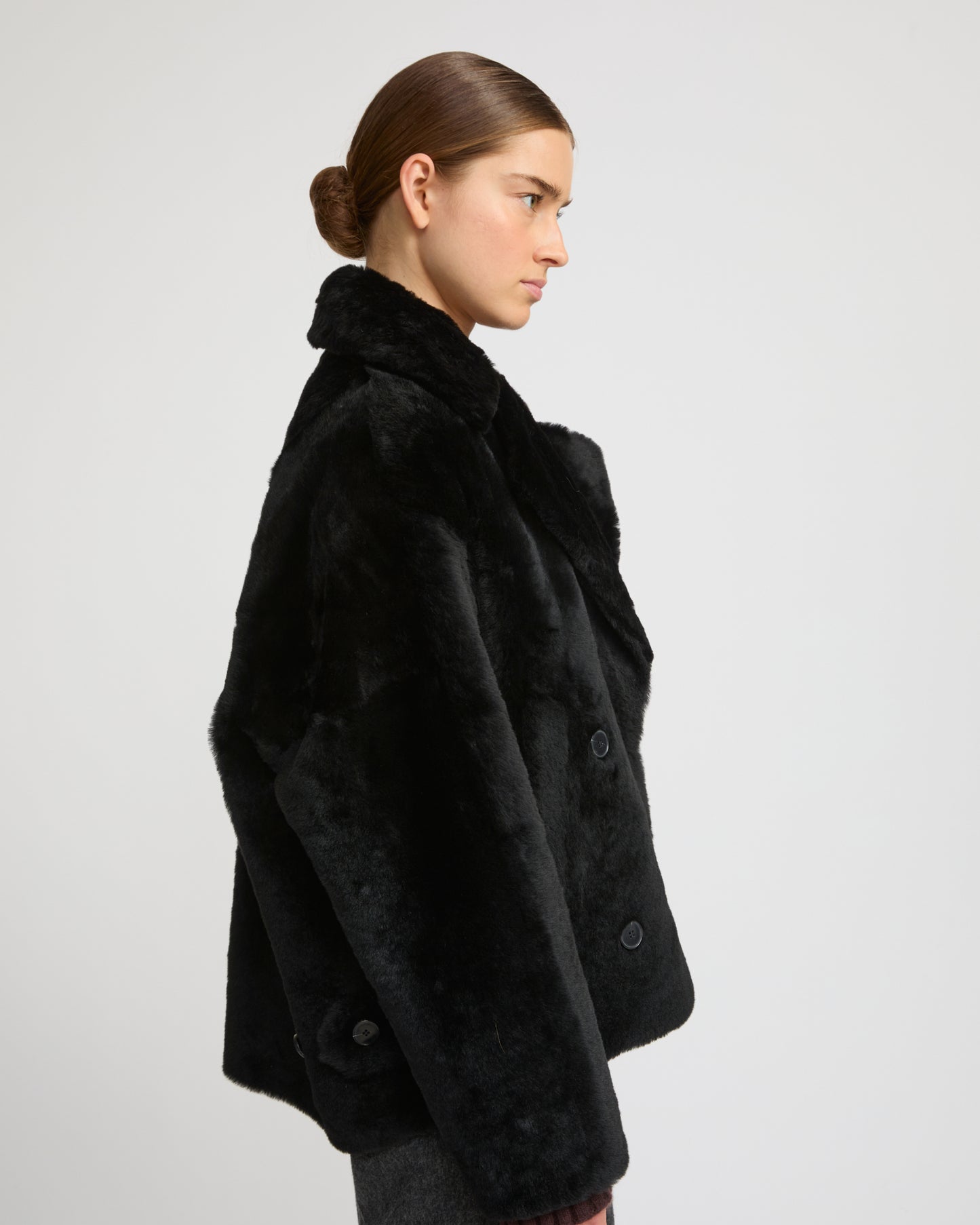 Veste caban en peau lainée
