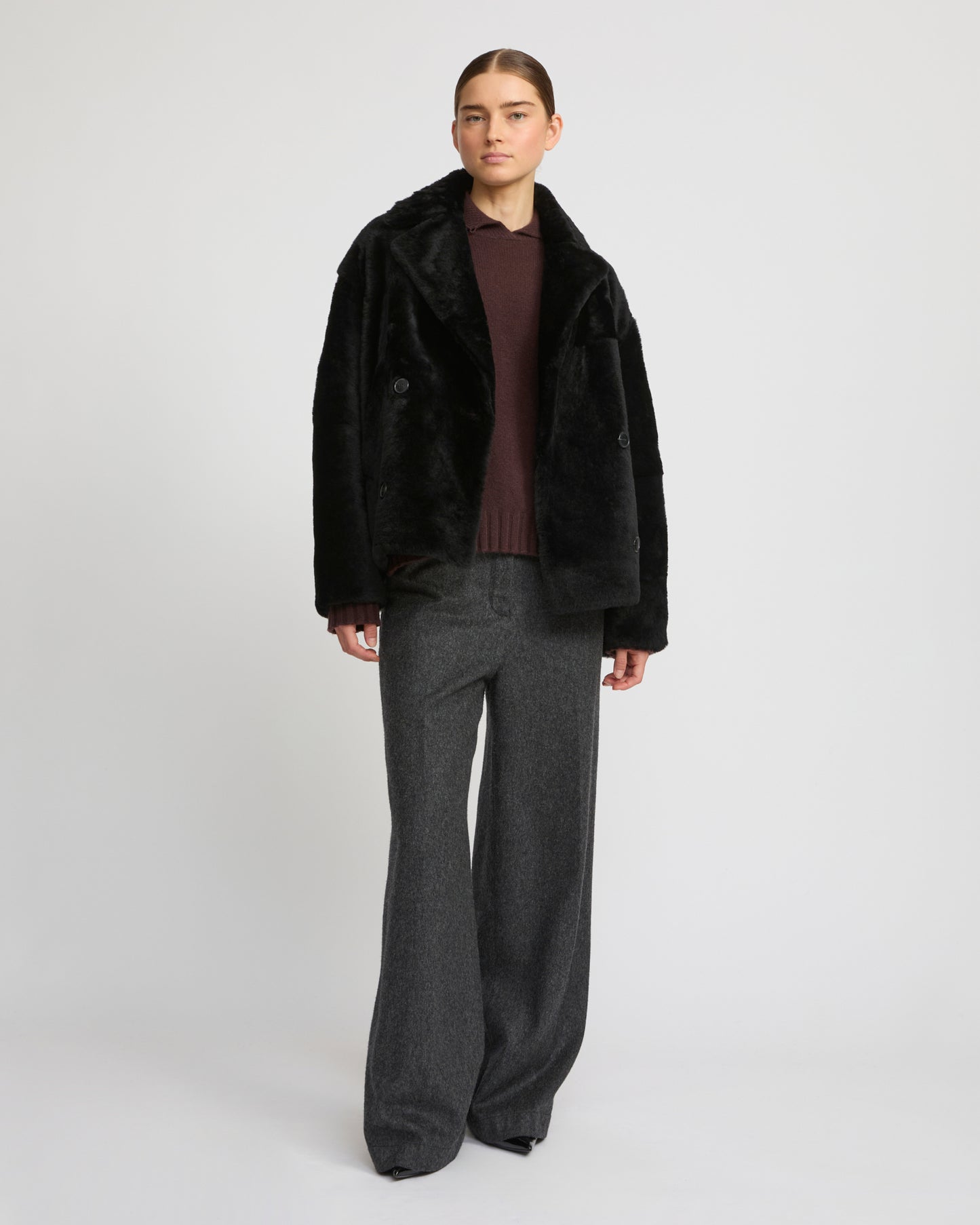 Veste caban en peau lainée
