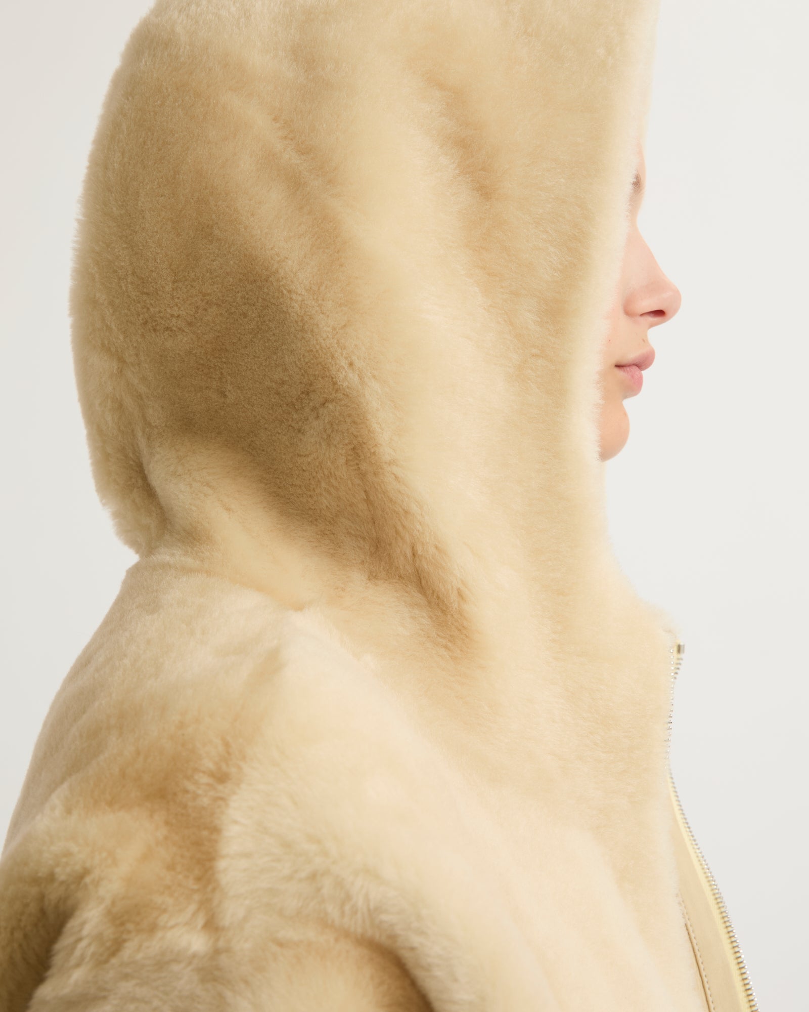 Hooded shearling jacket - White - Yves Salomon
