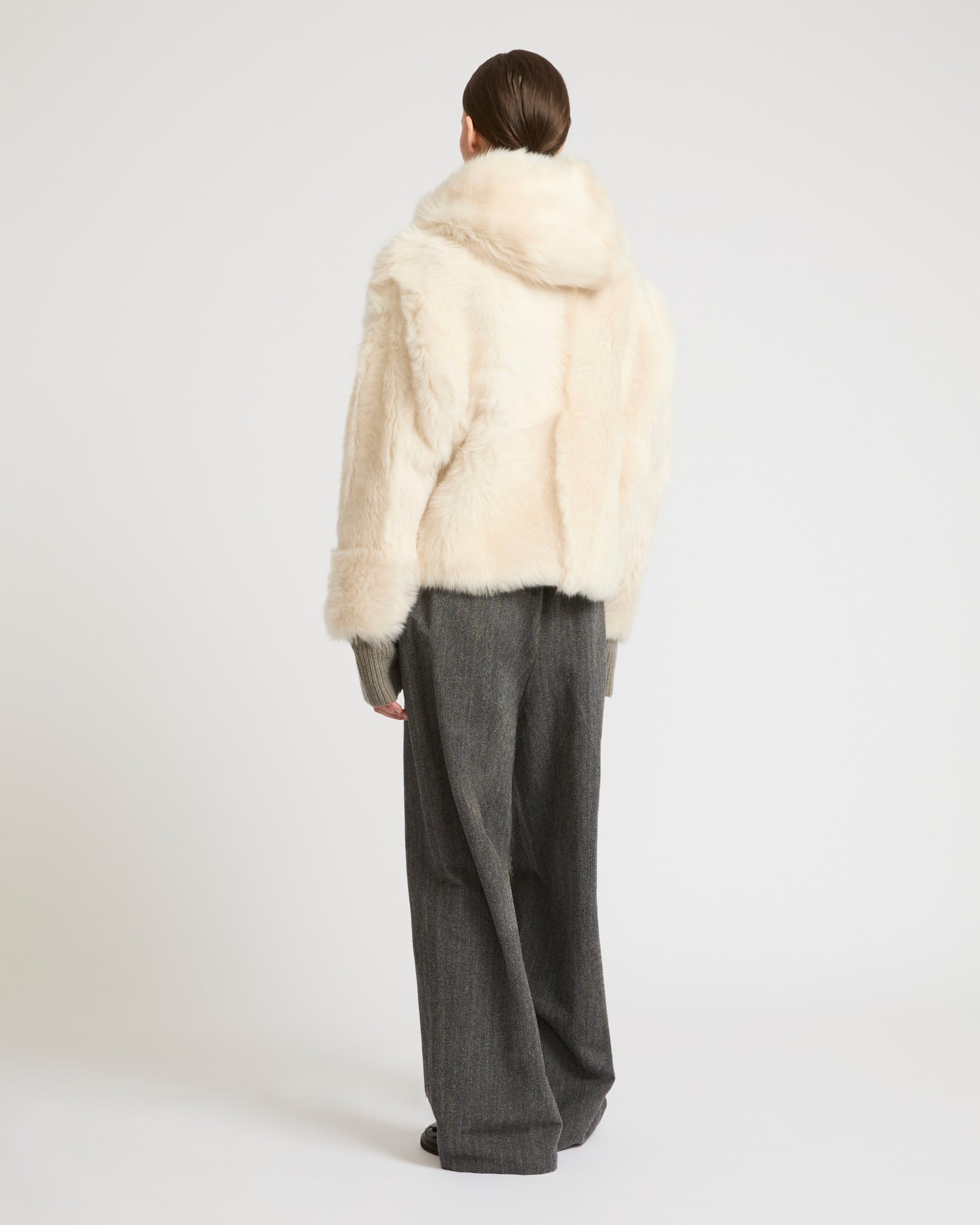 Short hooded jacket in Toscana Folk lambskin - White - Yves