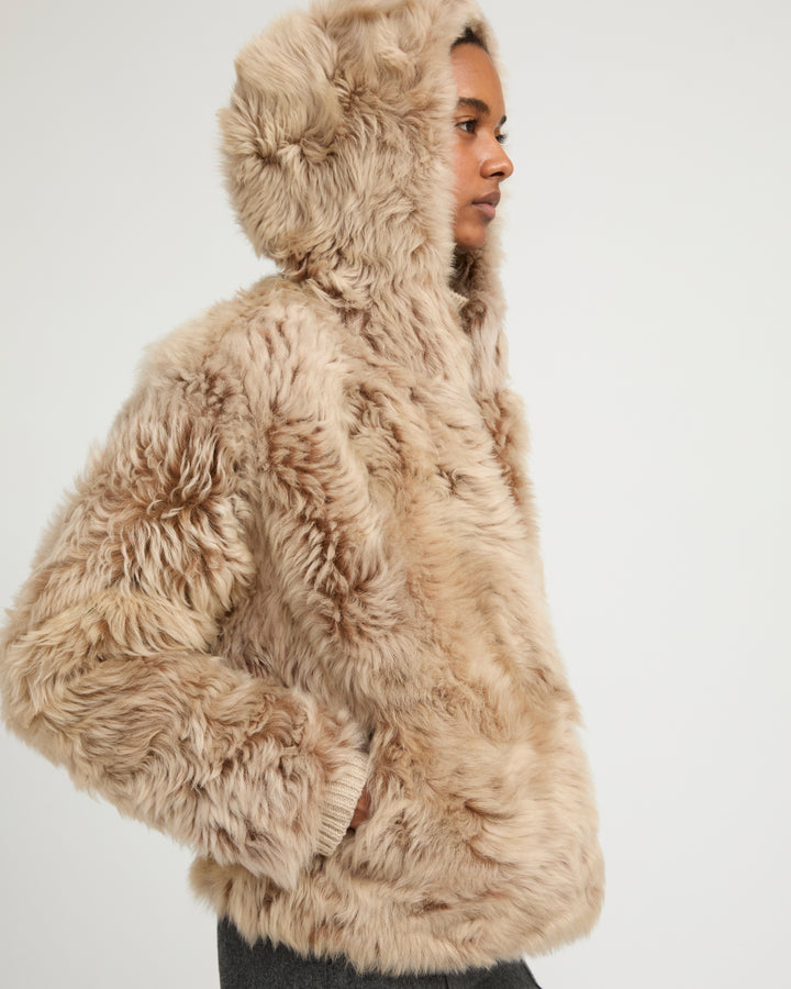 Short hooded jacket in Toscana Folk lambskin