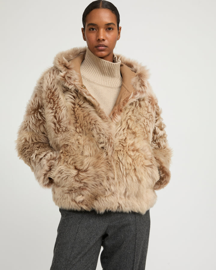 Short hooded jacket in Toscana Folk lambskin