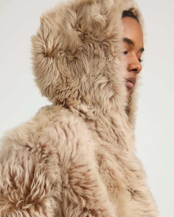 Short hooded jacket in Toscana Folk lambskin