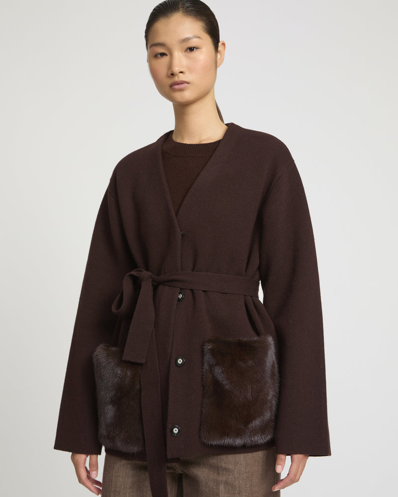 Veste ceinturée en maille et fourrure de vison -Yves Salomon