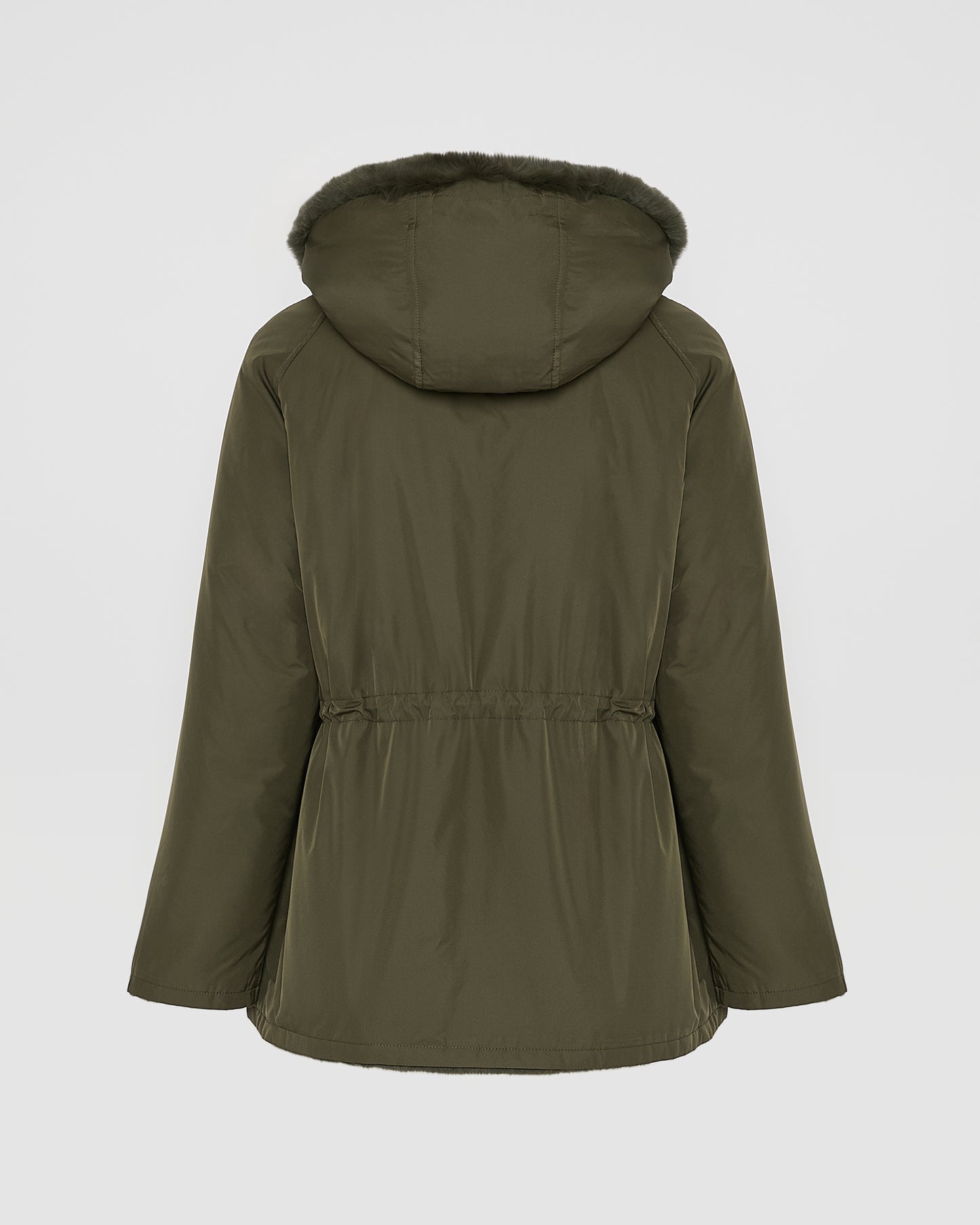 Parka à capuche réversible en tissu technique et lapin rex