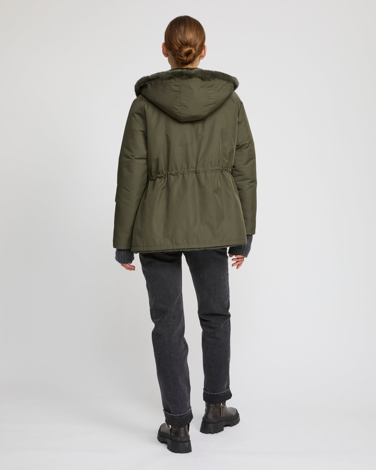 Parka à capuche réversible en tissu technique et lapin rex