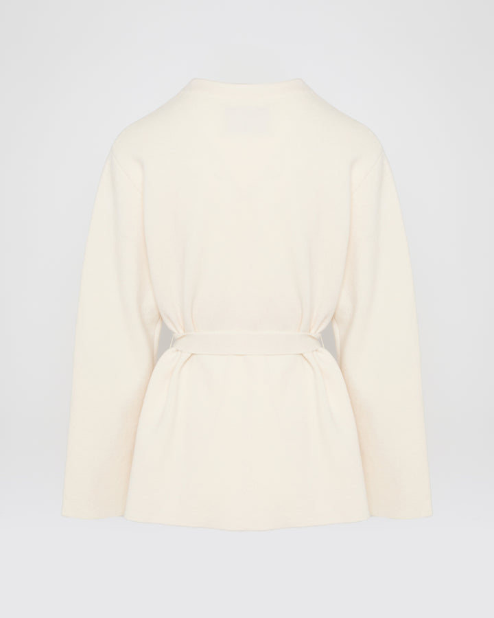 Black Friday - Yves Salomon - Veste ceinturée en maille et fourrure de vison - blanc -  vue dos