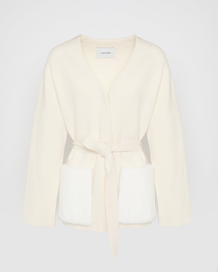 Black Friday - Yves Salomon - Veste ceinturée en maille et fourrure de vison - blanc - vue face