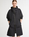 Hooded coat in waterproof technical fabric