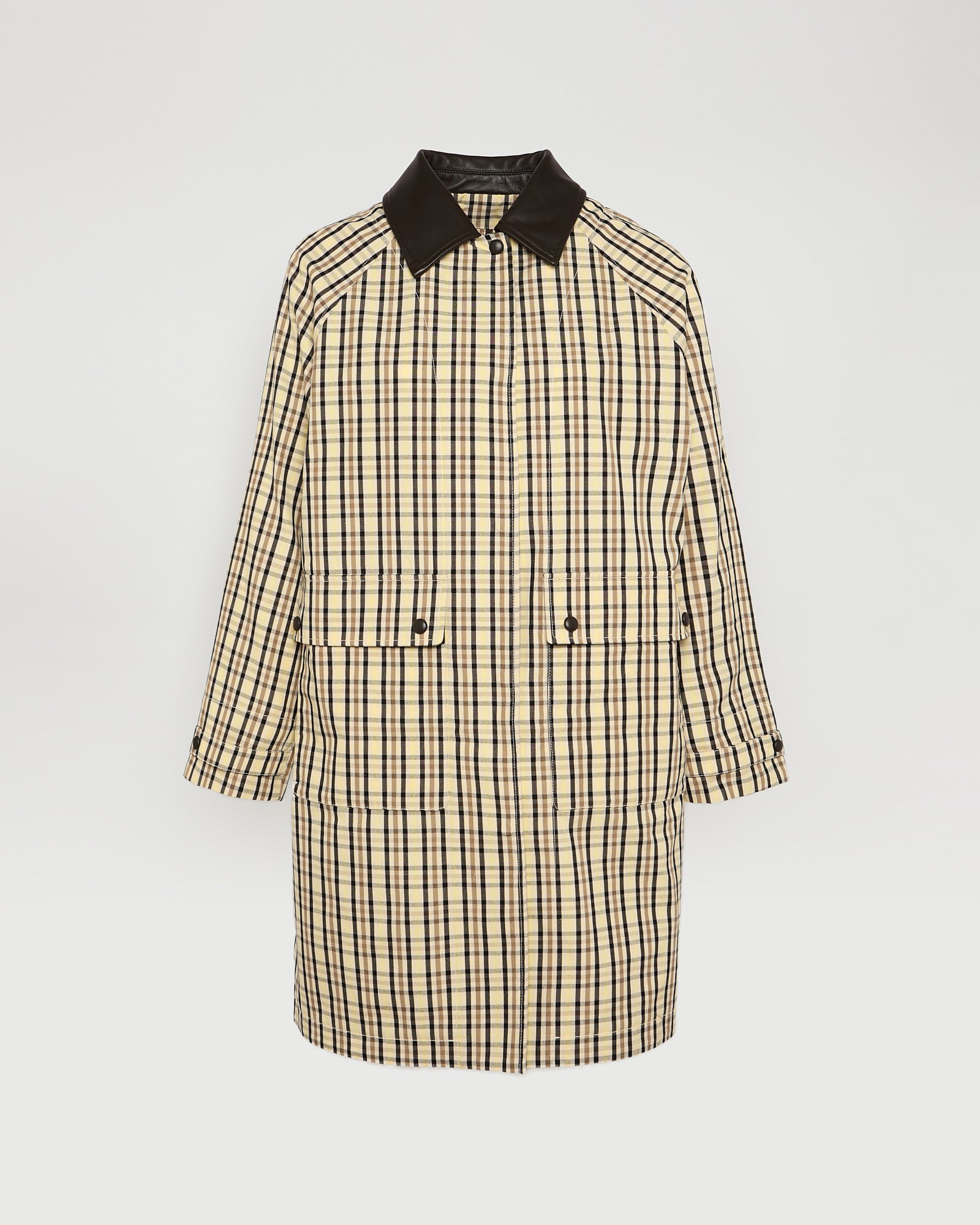 Parka en tissu jacquard motif carreaux avec col en cuir -Yves salomon - Nouvelle collection Printemps Été