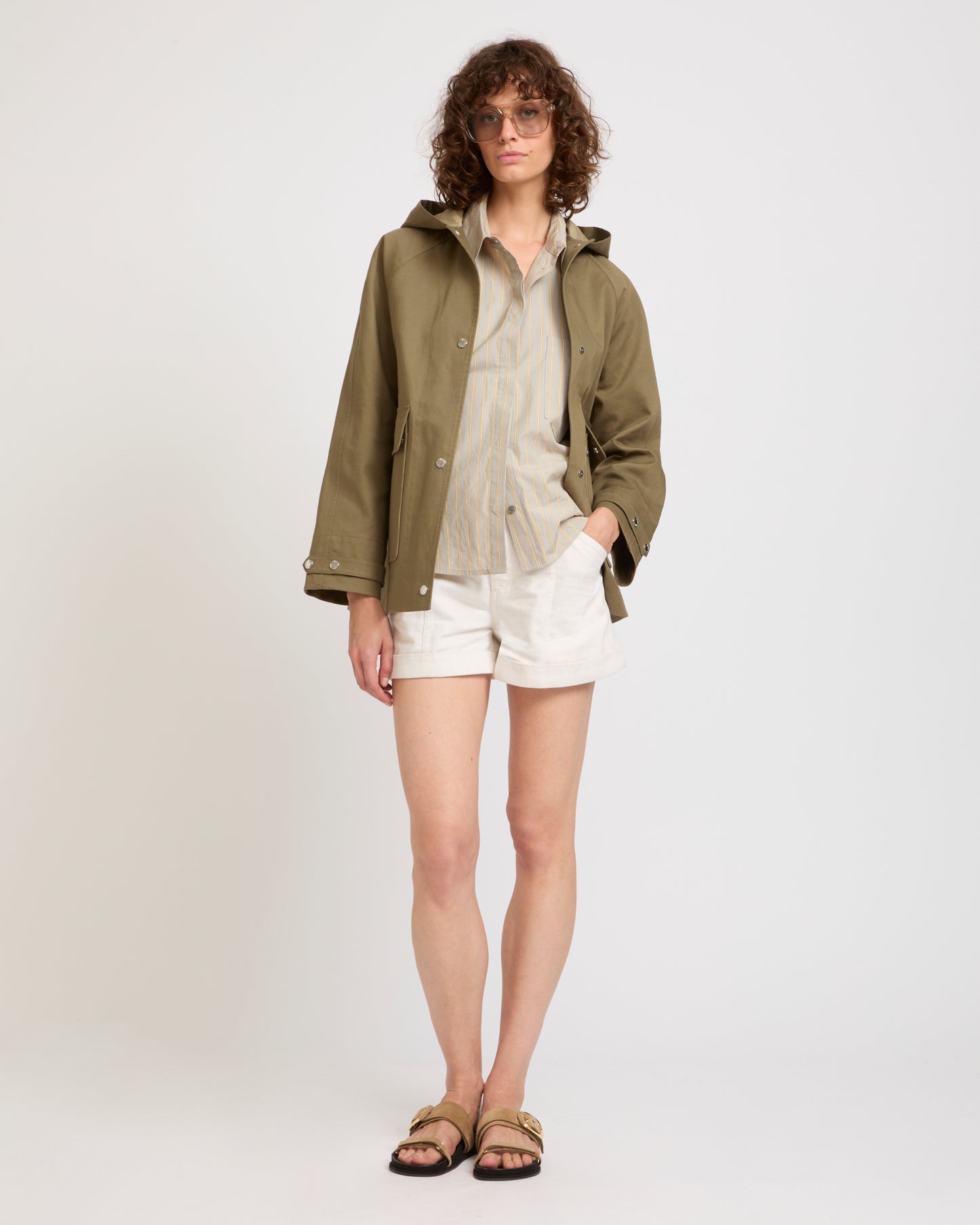 Parka courte à capuche en coton double face bicolore -Yves salomon - Nouvelle collection Printemps Été