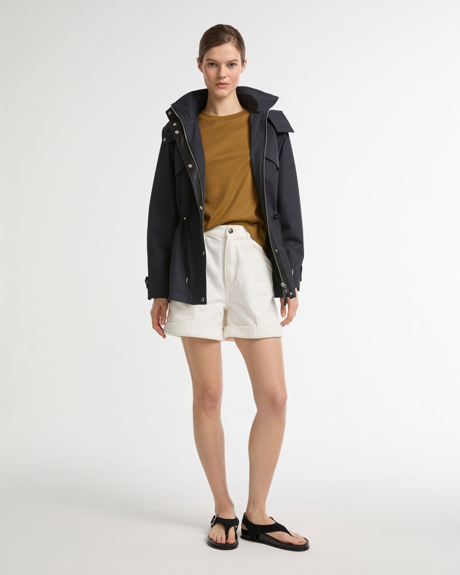 Parka saharienne en coton mélangé et cuir imperméable -Yves salomon - Nouvelle collection Printemps Été