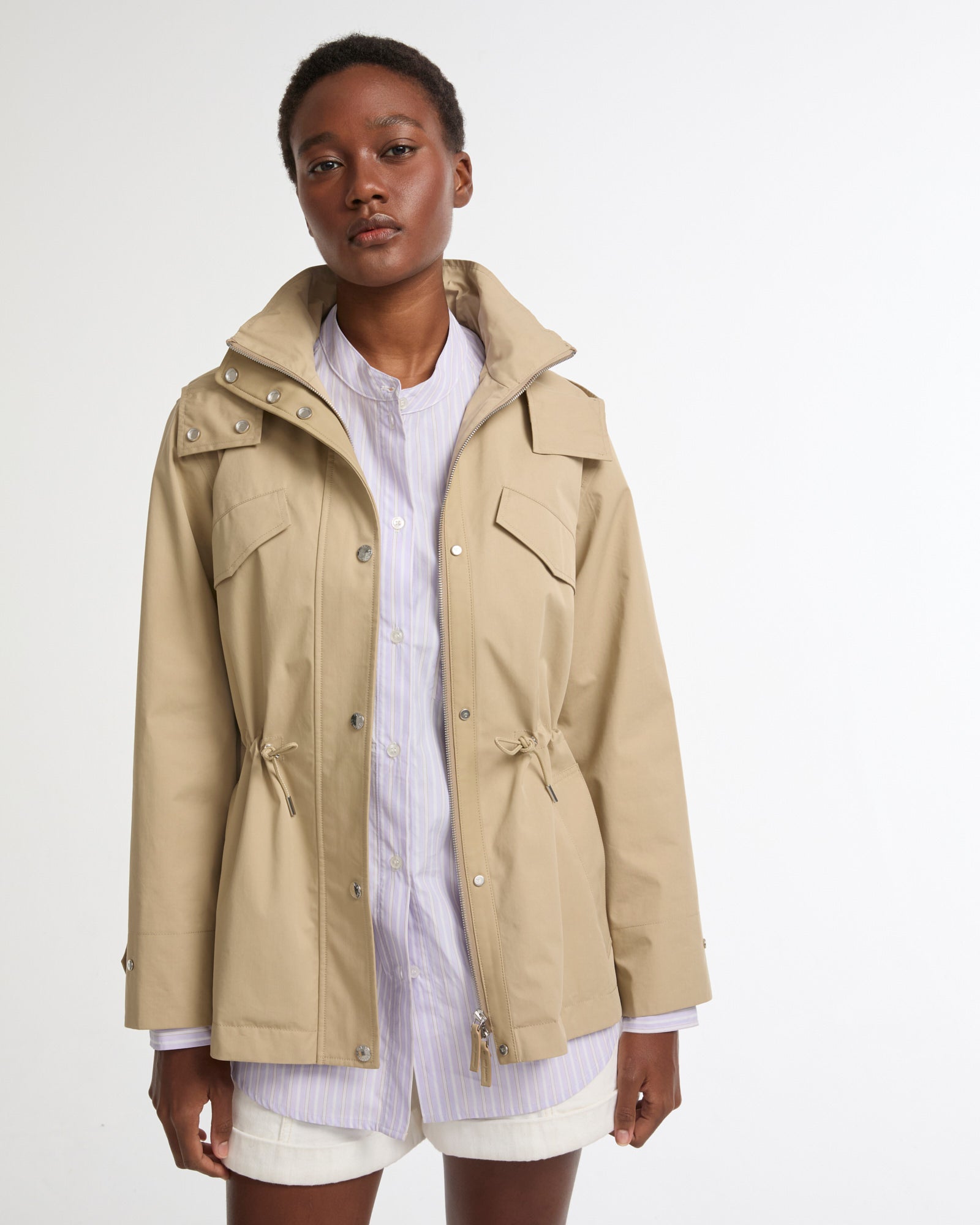 Parka saharienne en coton mélangé et cuir waterproof -Yves salomon - Nouvelle collection Printemps Été
