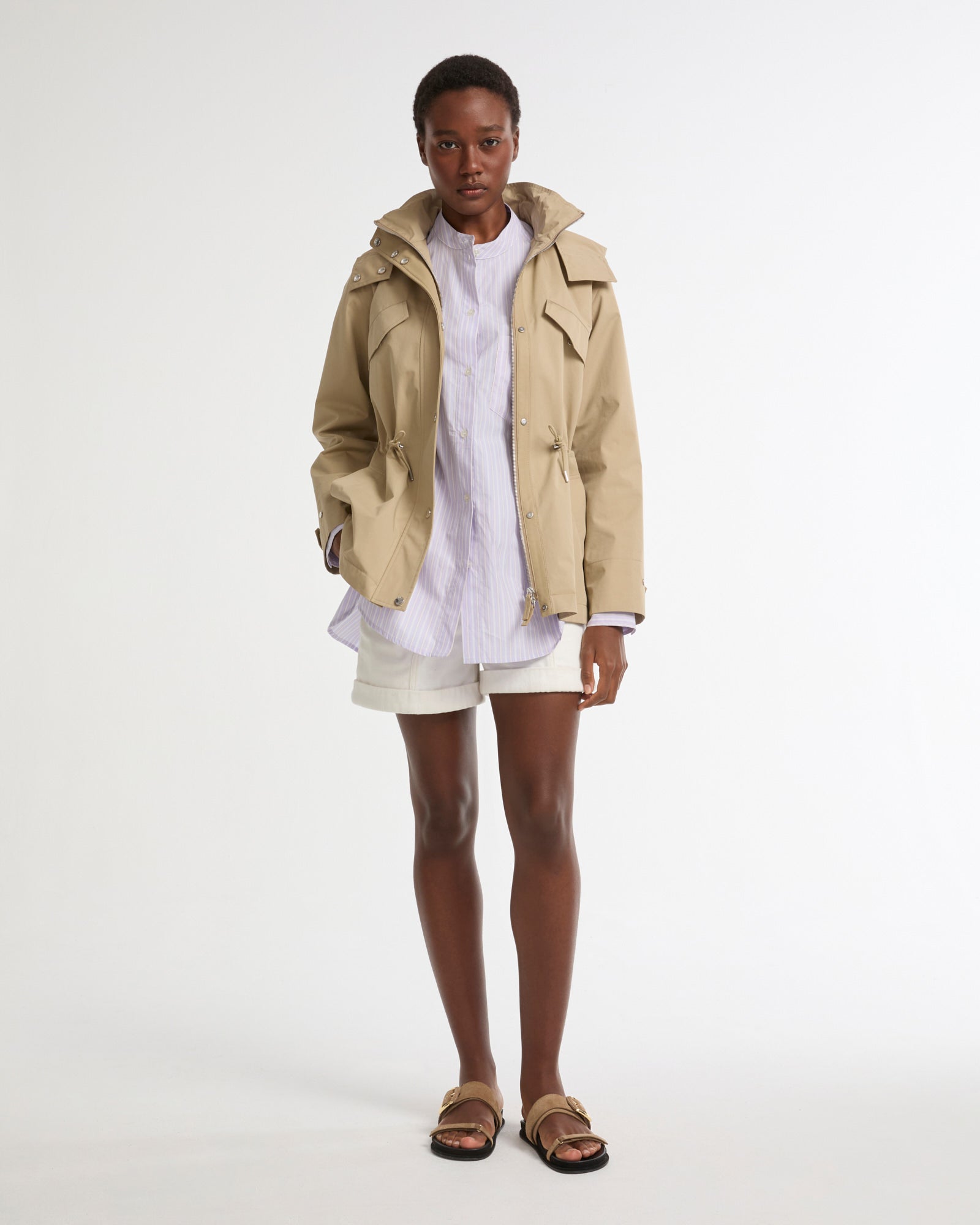 Parka saharienne en coton mélangé et cuir waterproof -Yves salomon - Nouvelle collection Printemps Été