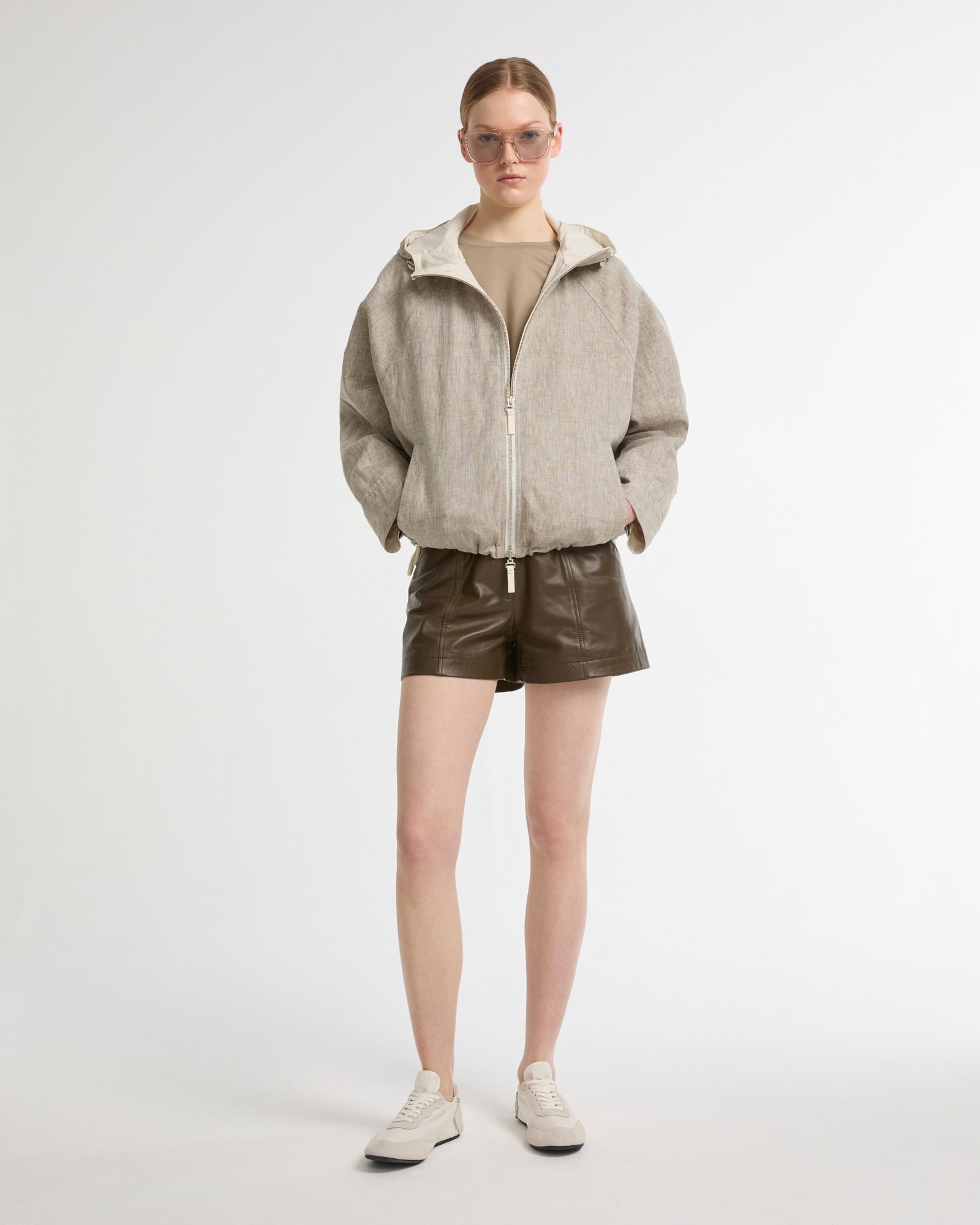 Veste à capuche réversible tissu technique/lin -Yves salomon - Nouvelle collection Printemps Été