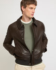 Blouson aviateur en cuir d'agneau avec grain naturel
