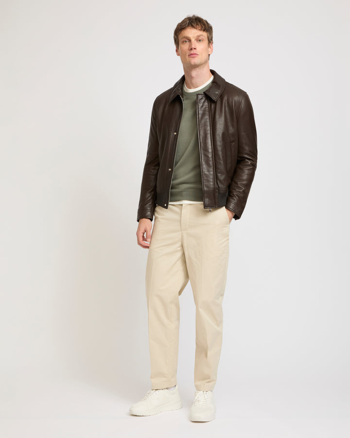 Blouson aviateur en cuir d'agneau avec grain naturel -Yves salomon - Nouvelle collection Printemps Été