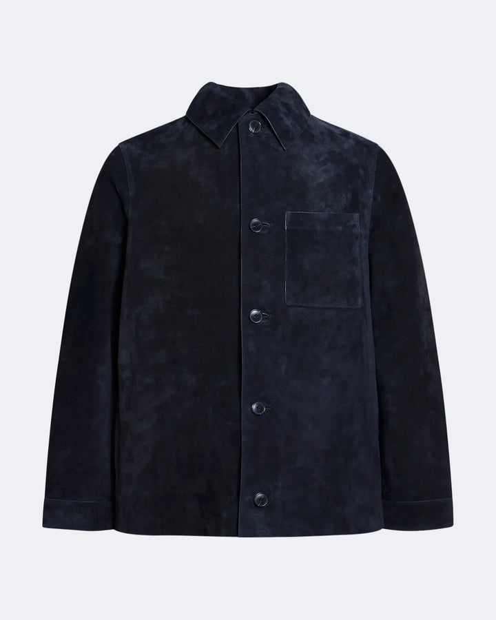 Suede-finish calfskin shirt jacket