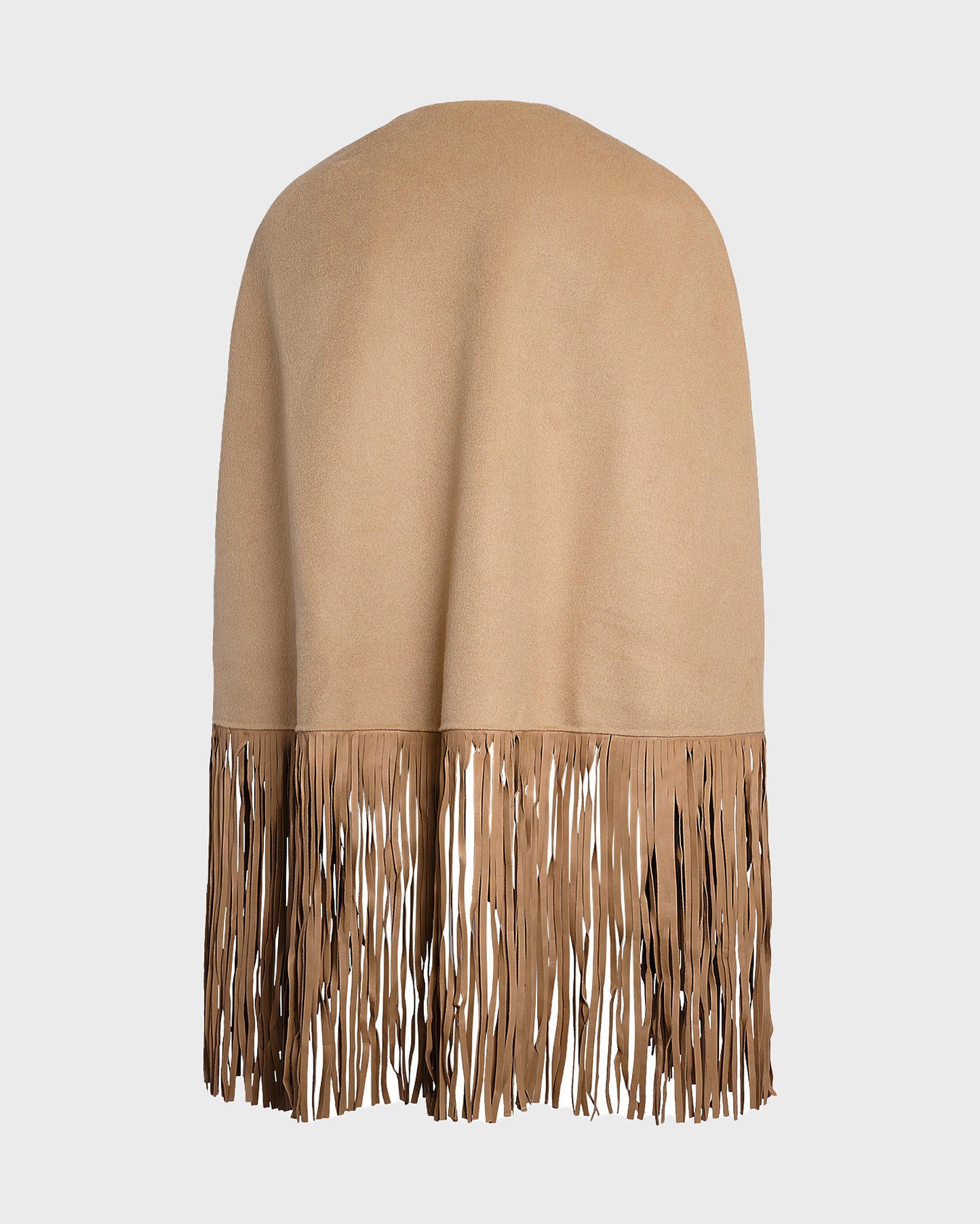 Short asymmetrical cape with fringes