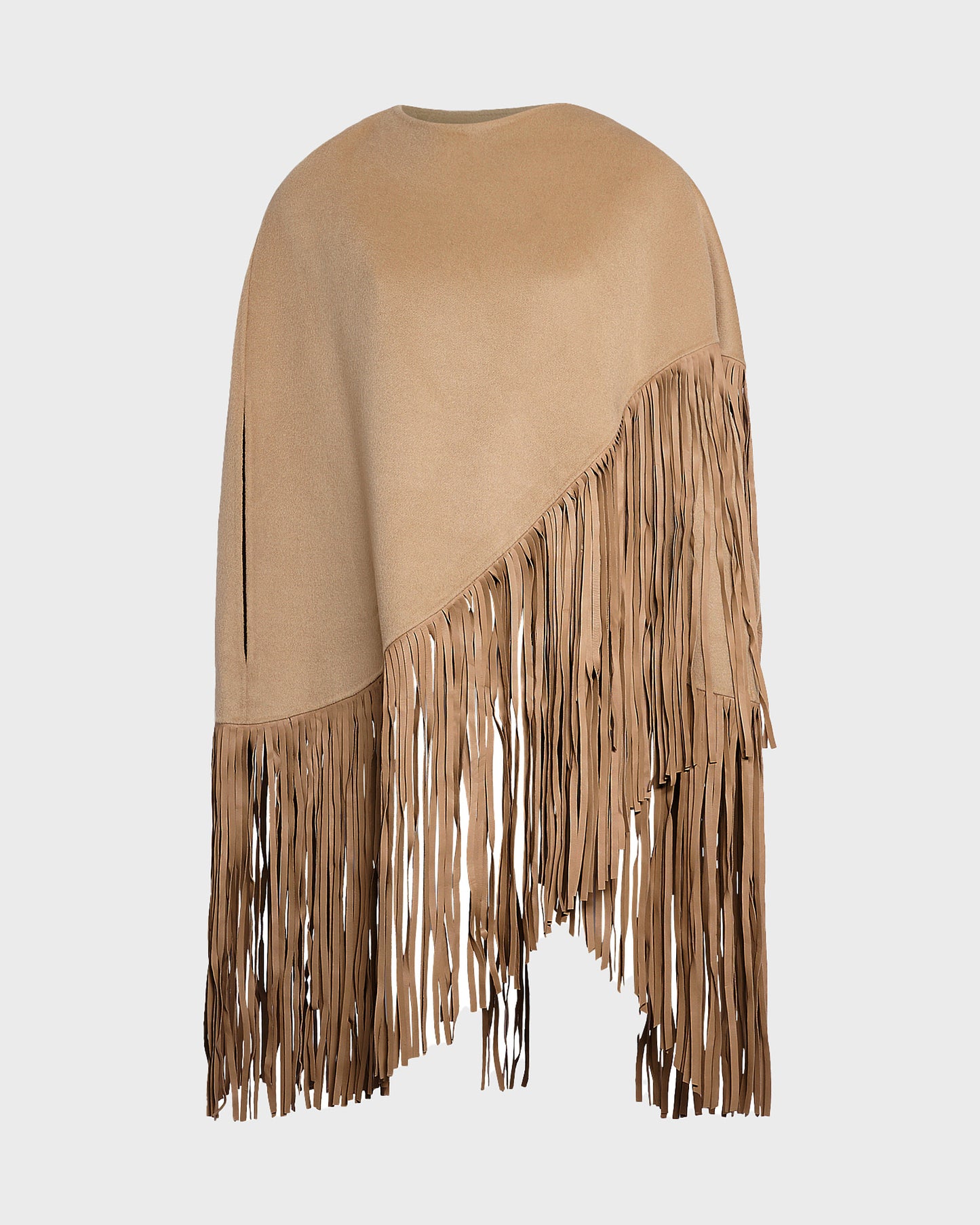 Short asymmetrical cape with fringes