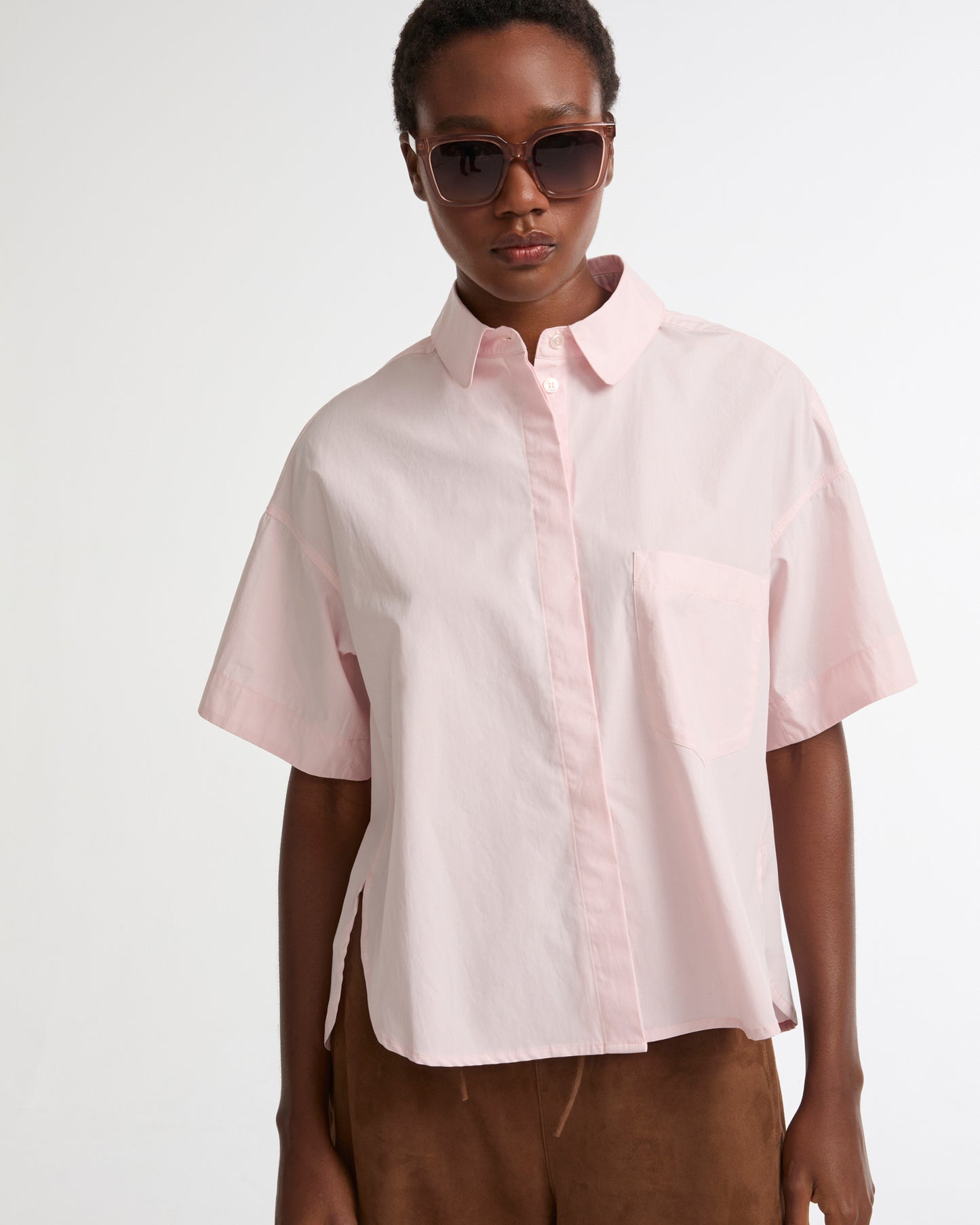 Chemise à manches courtes en popeline de coton -Yves salomon - Nouvelle collection Printemps Été