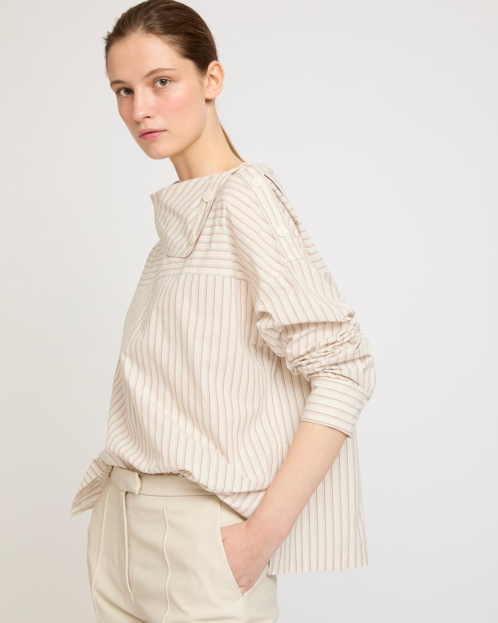 Blouse à col cheminée en popeline de coton -Yves salomon - Nouvelle collection Printemps Été