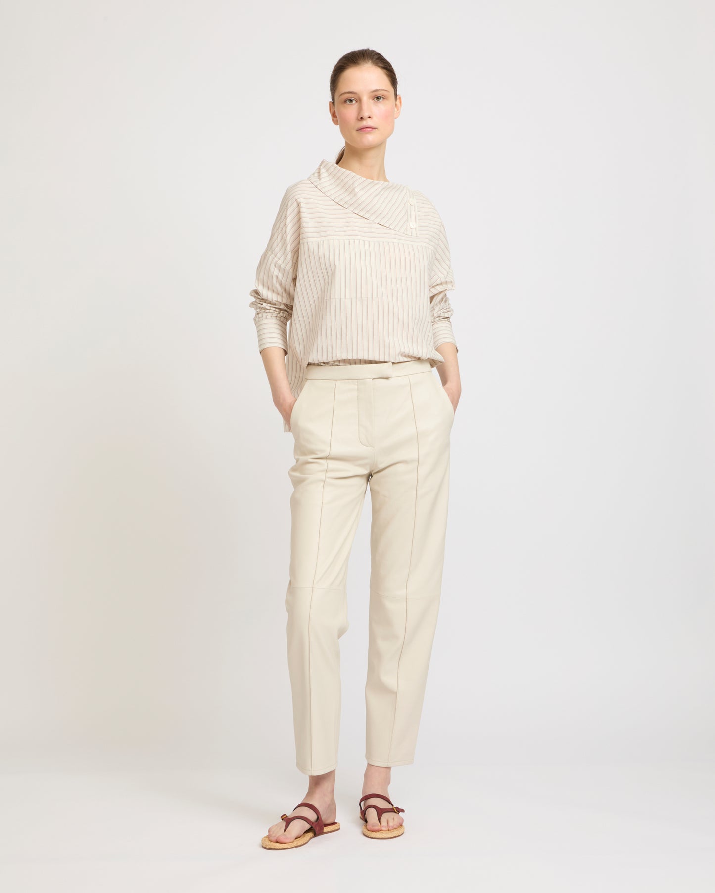 Blouse à col cheminée en popeline de coton -Yves salomon - Nouvelle collection Printemps Été