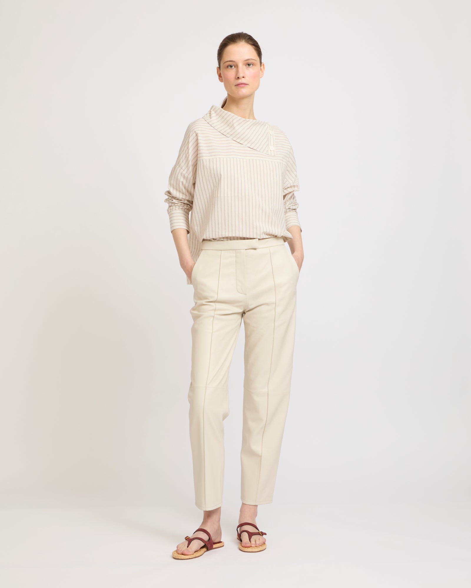 Blouse à col cheminée en popeline de coton -Yves salomon - Nouvelle collection Printemps Été