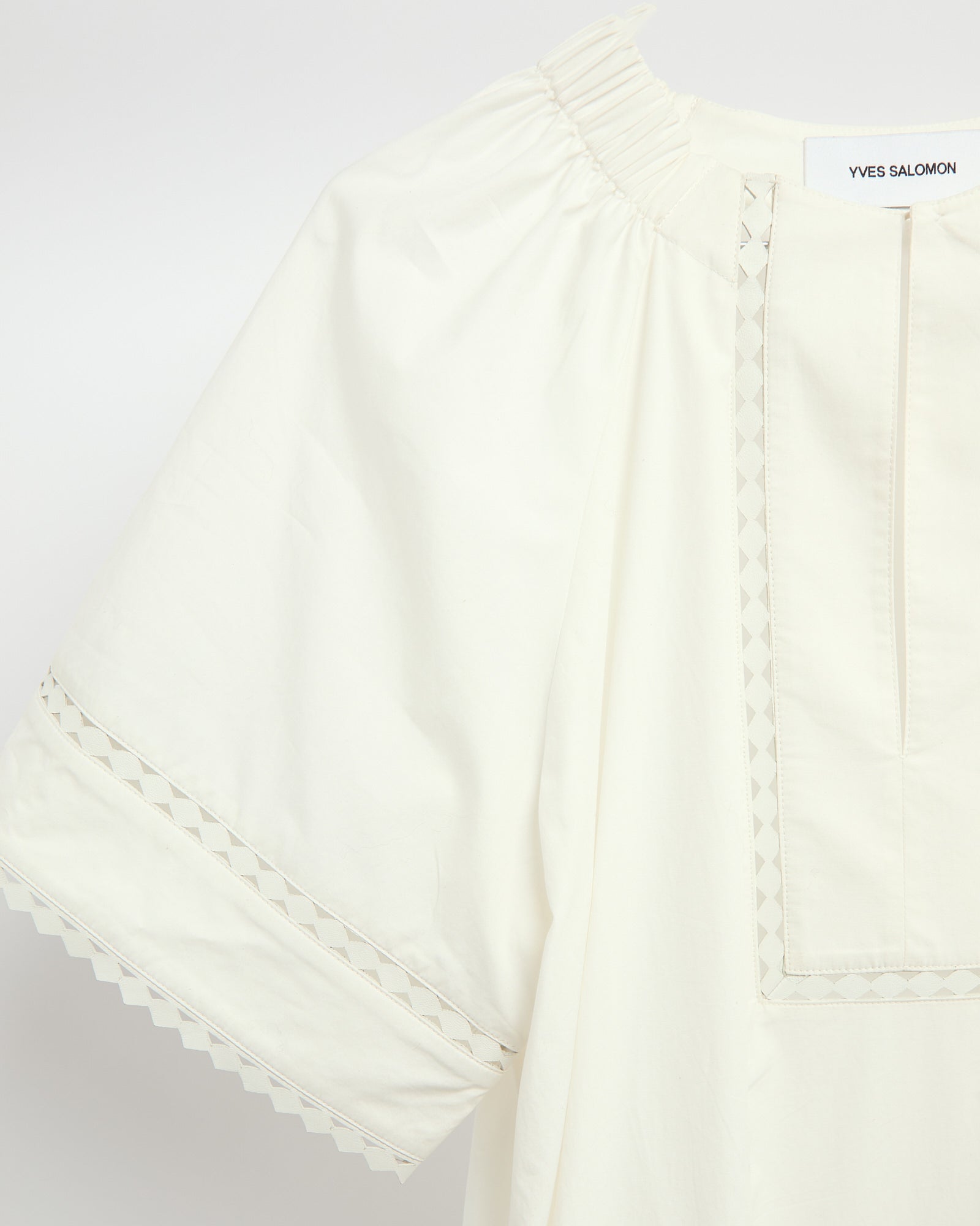 Blouse à manches courtes en popeline de coton et détails cuirs -Yves salomon - Nouvelle collection Printemps Été