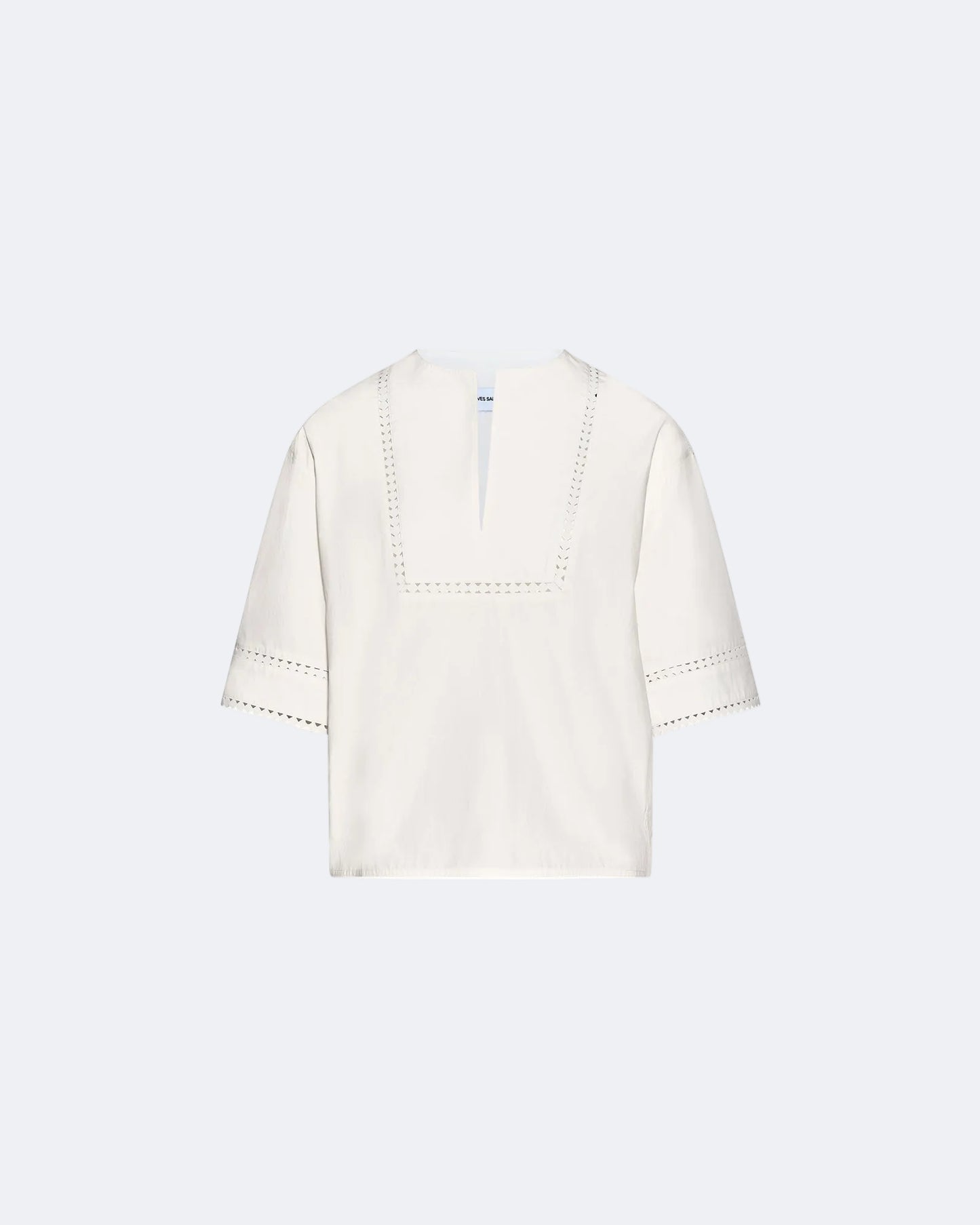 Blouse à manches courtes en popeline de coton et détails cuirs -Yves salomon - Nouvelle collection Printemps Été