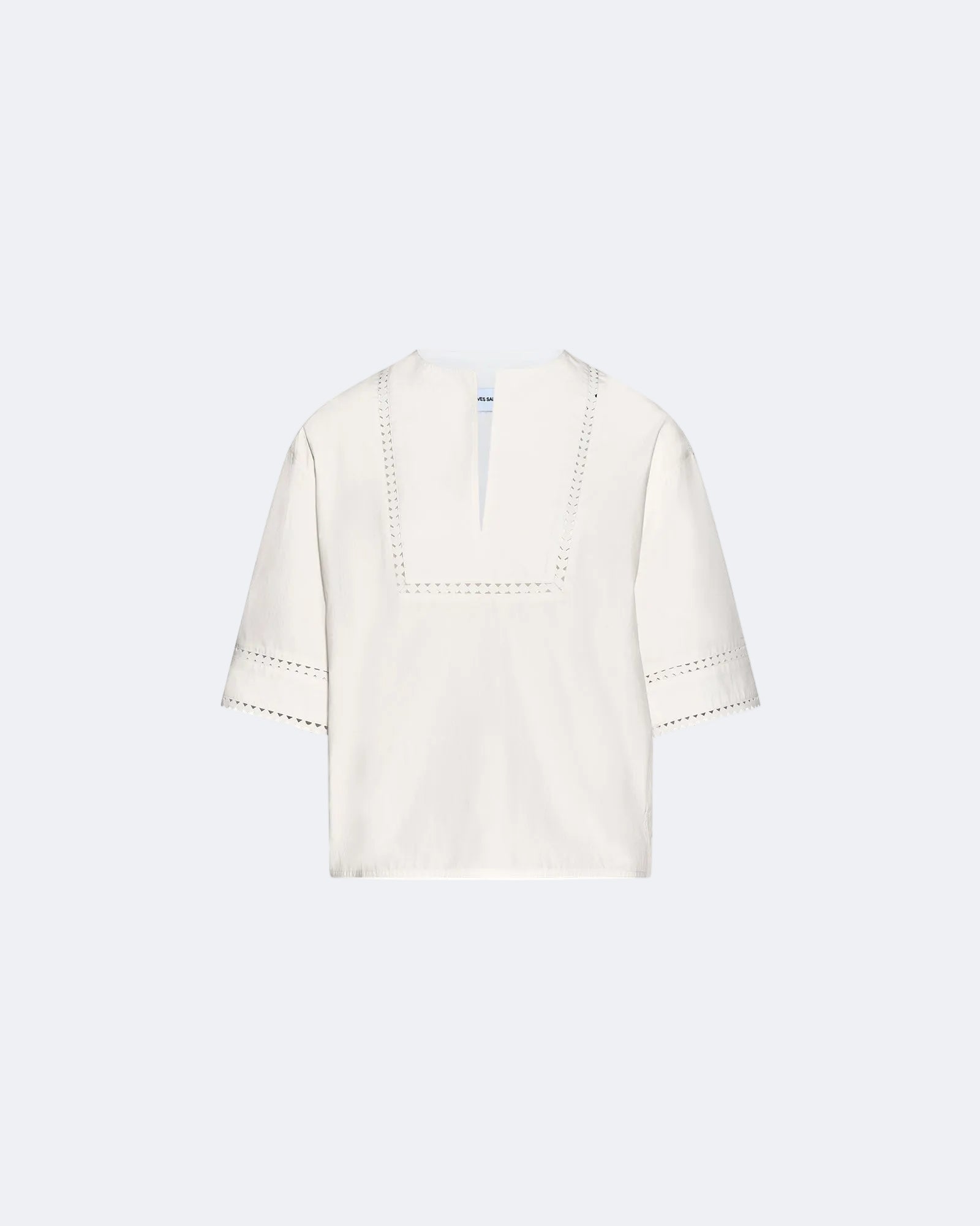 Blouse à manches courtes en popeline de coton et détails cuirs -Yves salomon - Nouvelle collection Printemps Été