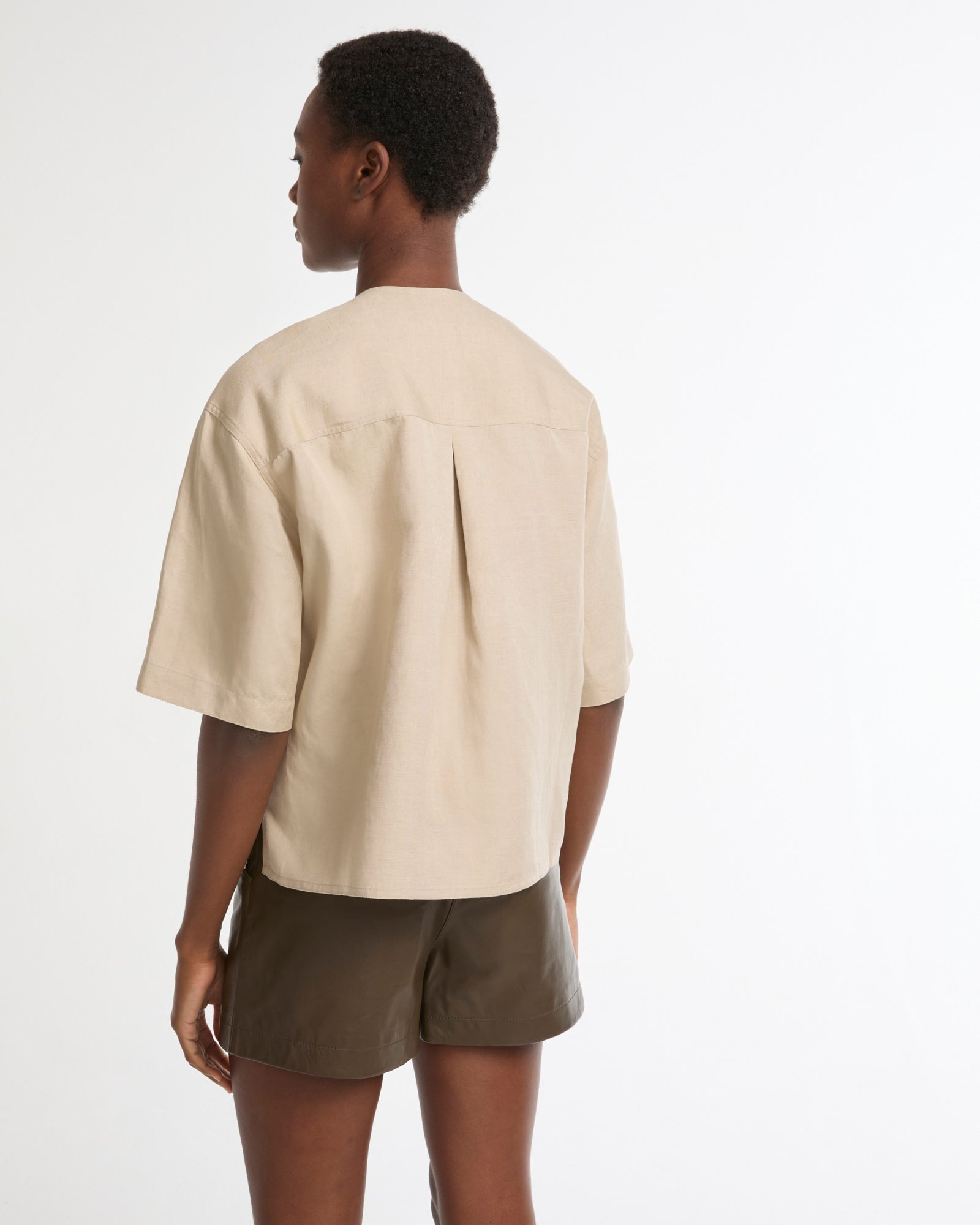 Blouse à manches courtes brodée en lin -Yves salomon - Nouvelle collection Printemps Été