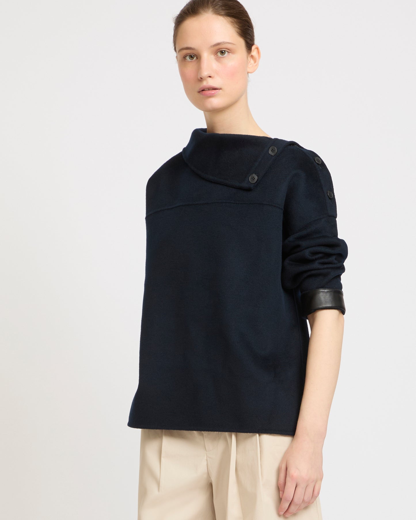 Blouse à col cheminée en lainage cachemire double face -Yves salomon - Nouvelle collection Printemps Été