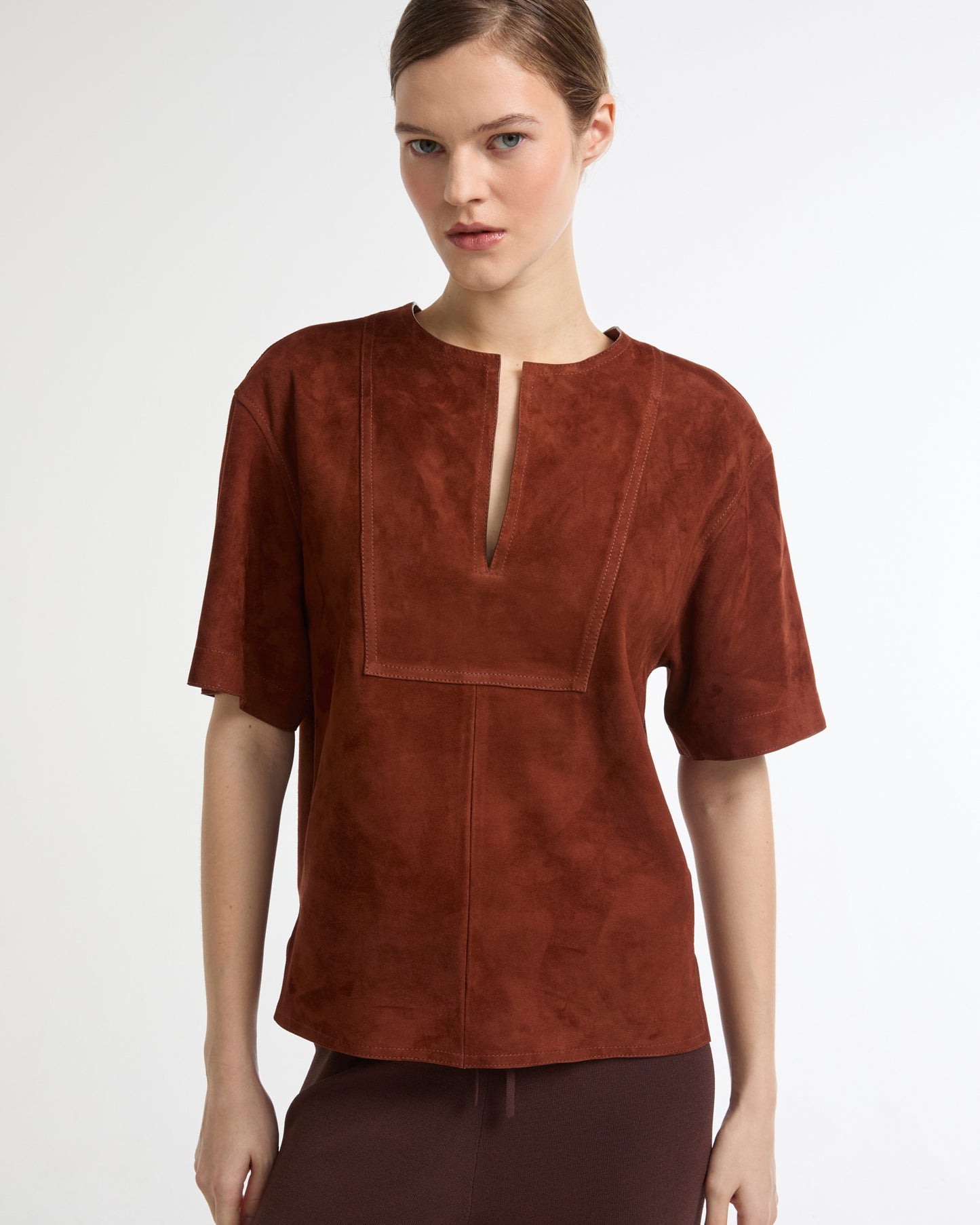 Blouse à manches courtes en cuir d'agneau double face -Yves salomon - Nouvelle collection Printemps Été