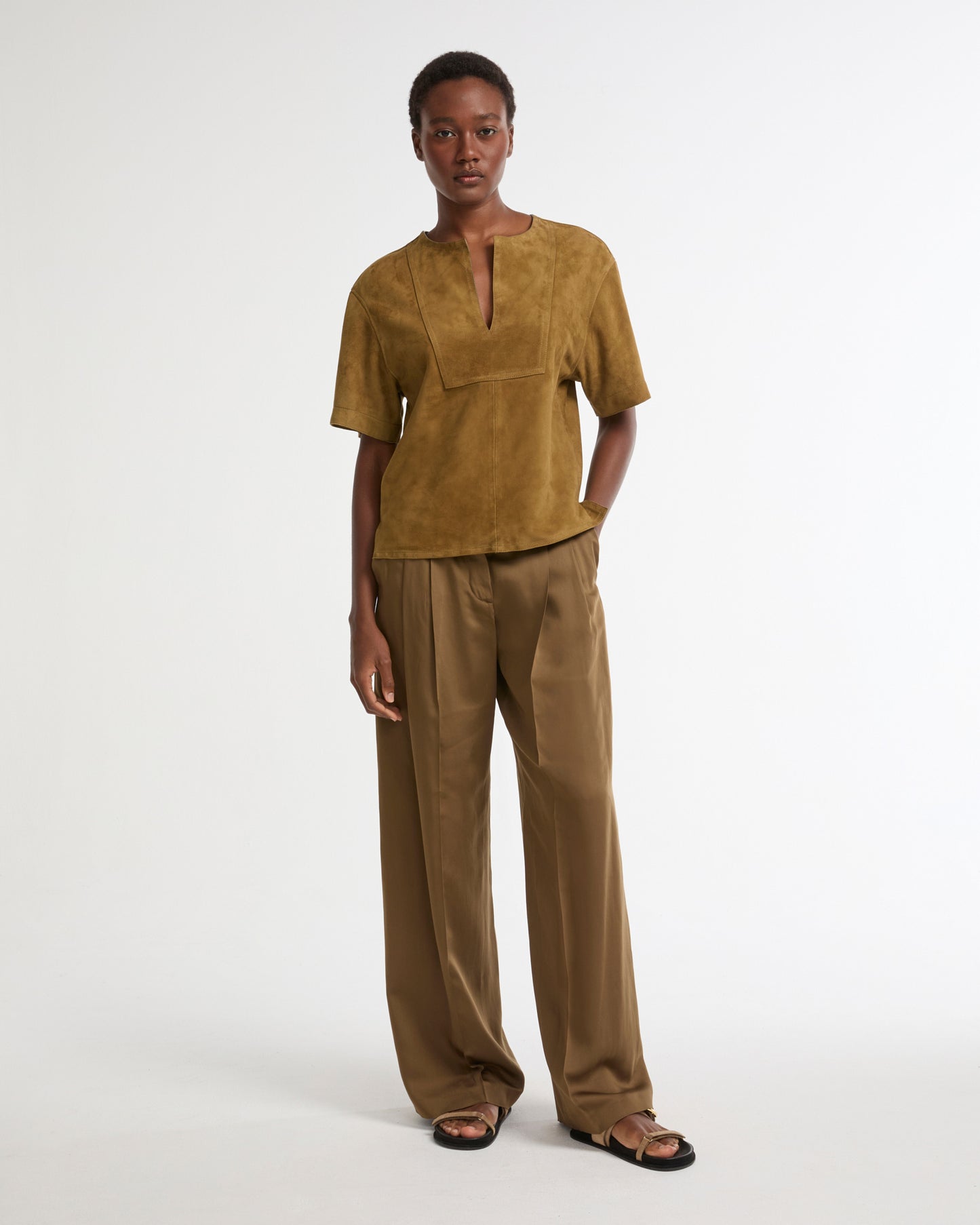 Blouse à manches courtes en cuir d'agneau double face -Yves salomon - Nouvelle collection Printemps Été
