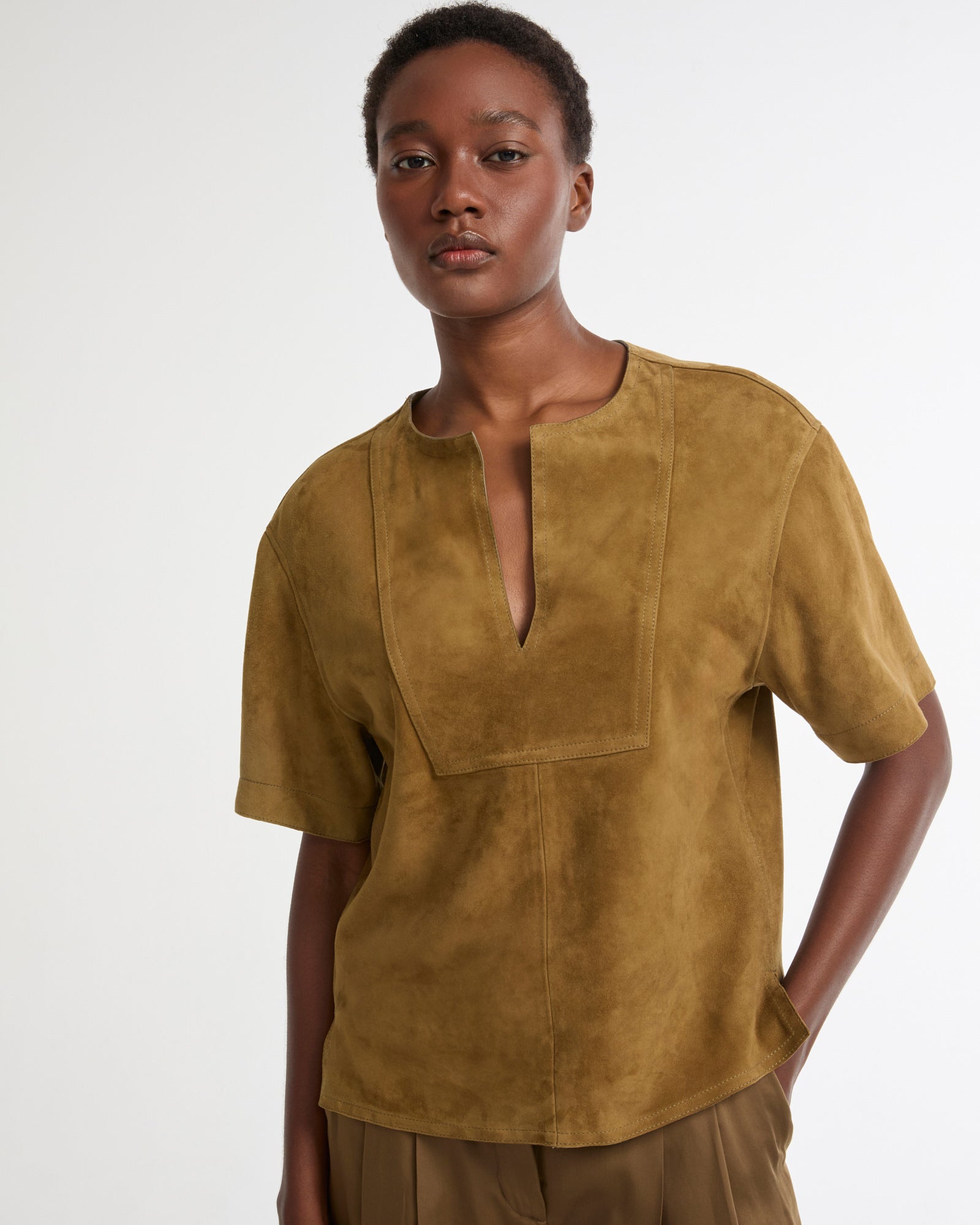 Blouse à manches courtes en cuir d'agneau double face -Yves salomon - Nouvelle collection Printemps Été